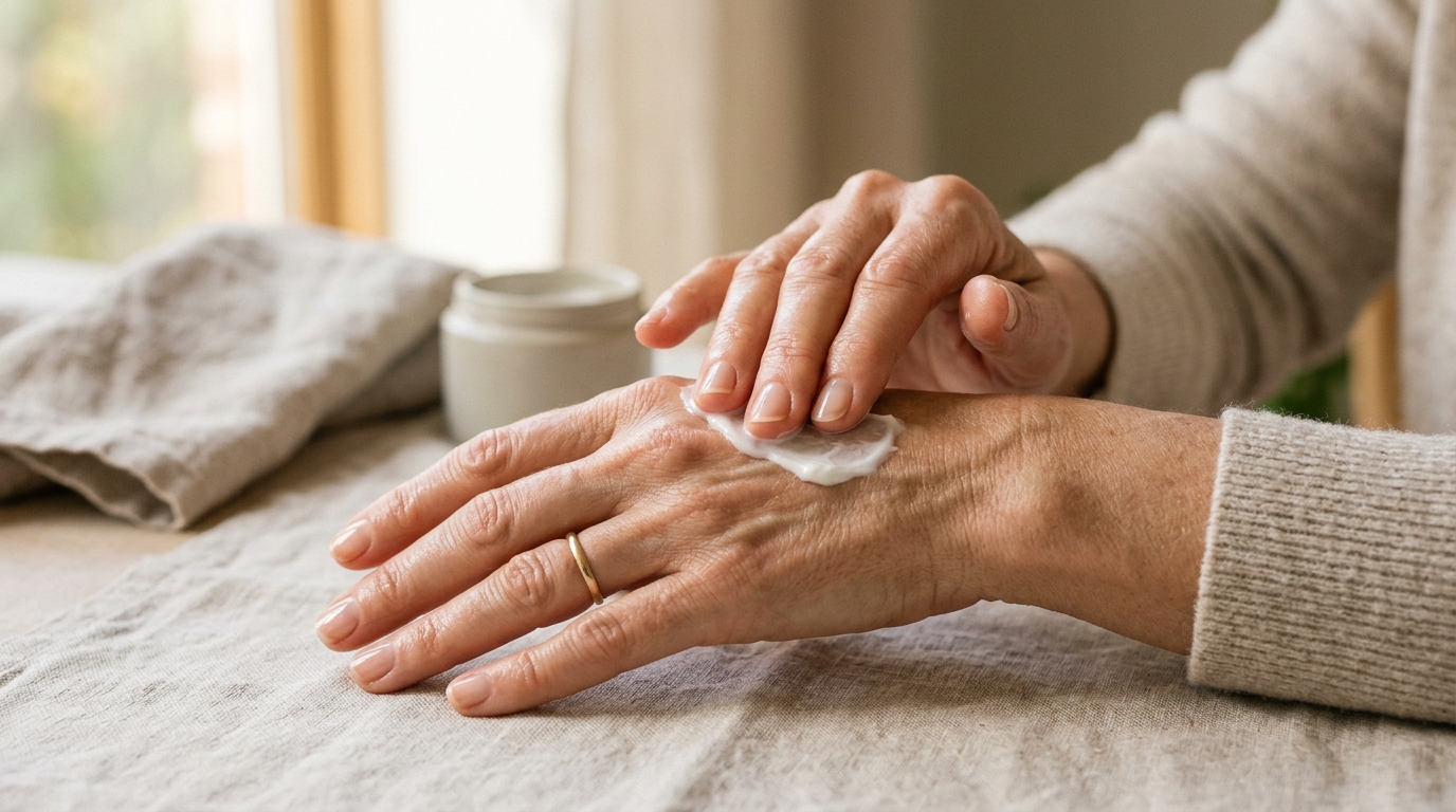 Massaging in hand cream on well-cared-for hands