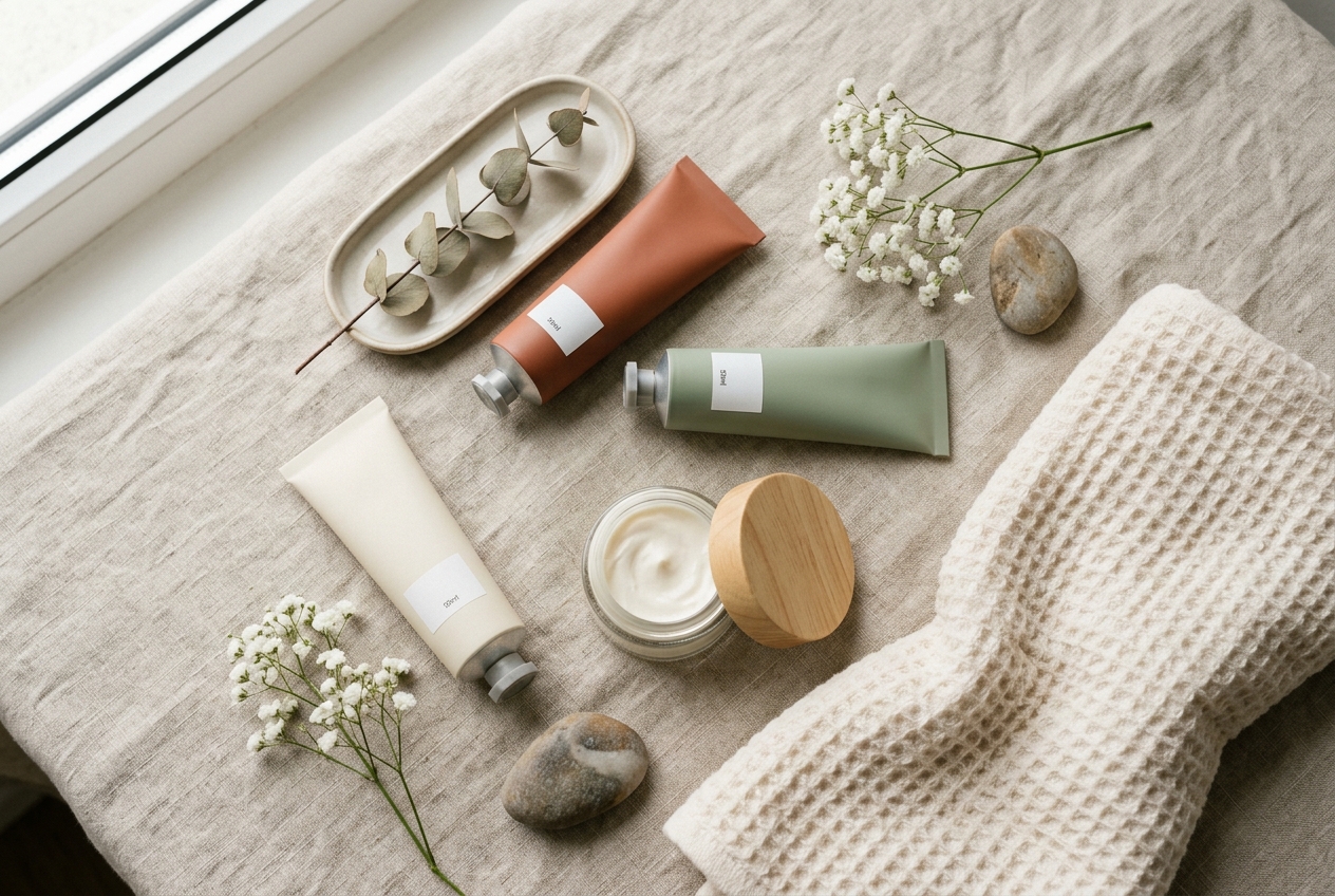 A selection of hand creams on a neutral surface
