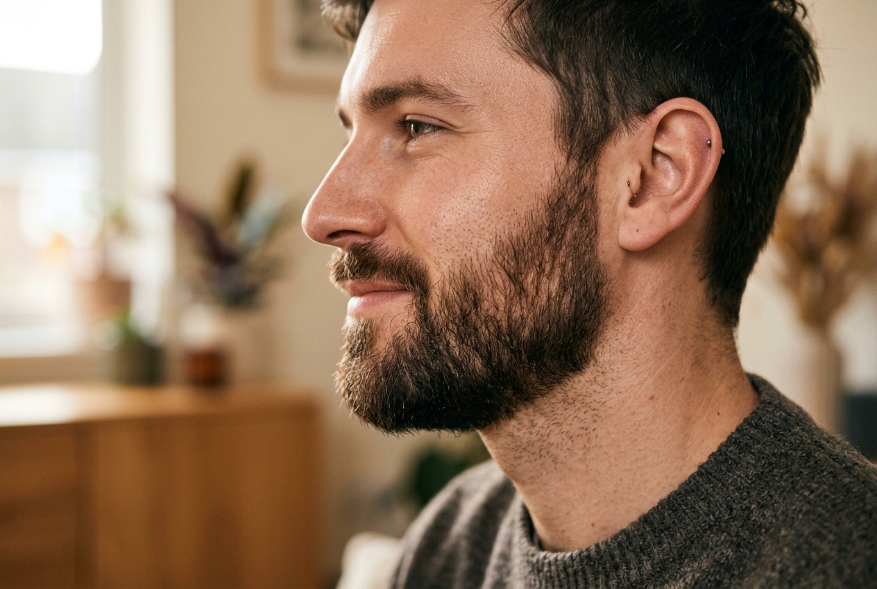 Close-up of a well-groomed beard along the jawline