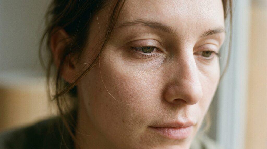 Close-up of natural under-eye hollows