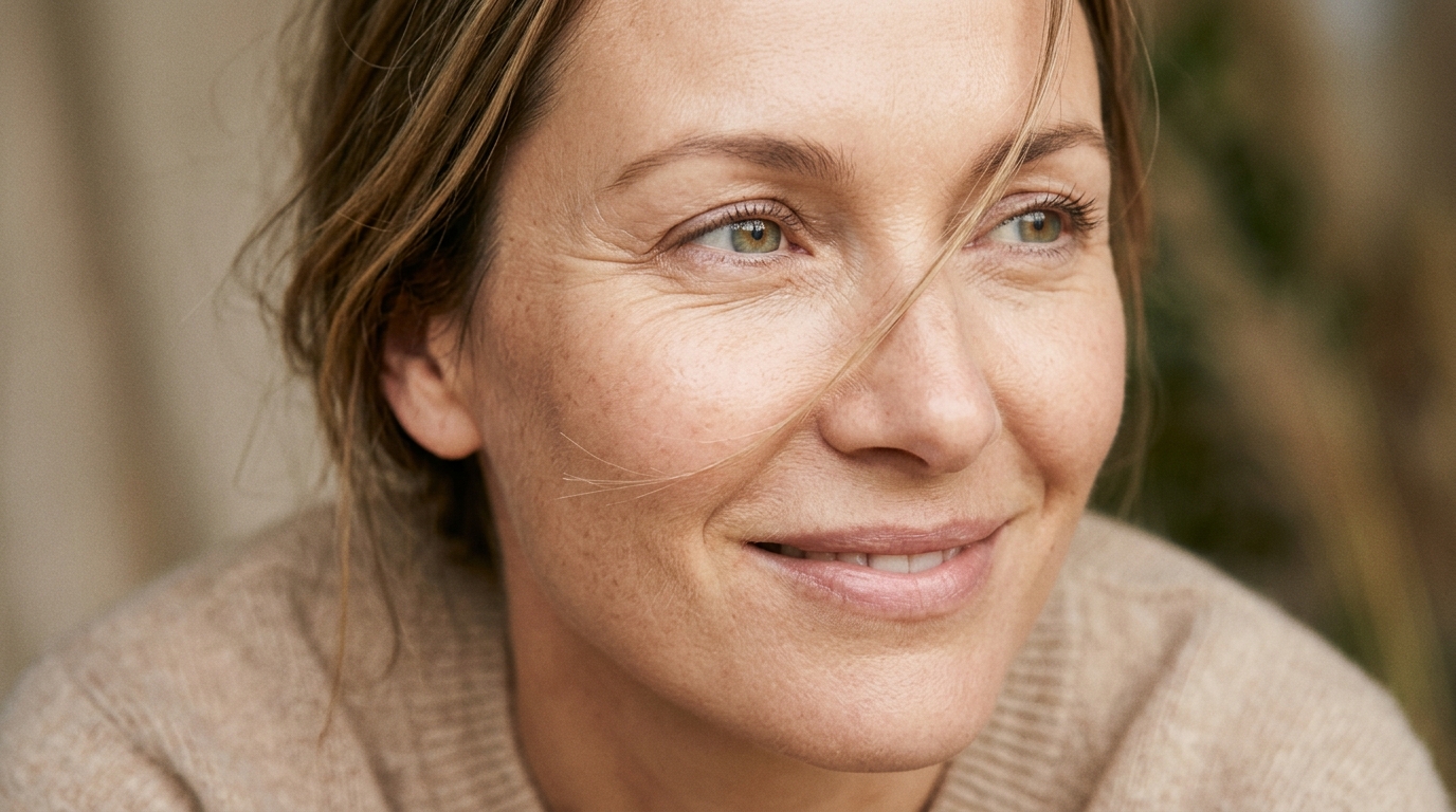 Close-up of natural fine lines around a woman's eye